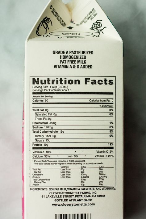 How Is Skim Milk Made? — Ingredient Intelligence Skimmed Milk, Skim Milk, Whole Milk, Trans Fat, Dietary Fiber, Fat Free, Saturated Fat, Low Fat, Serving Size