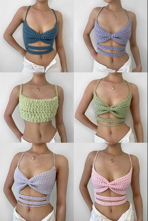 Chic Crochet Top, Knit Stitches For Beginners, Designer Crochet, Tops Pattern, Top Aesthetic, Crochet Bra, Crochet Crop Top Pattern, Crochet Tops Free Patterns, Crochet Business