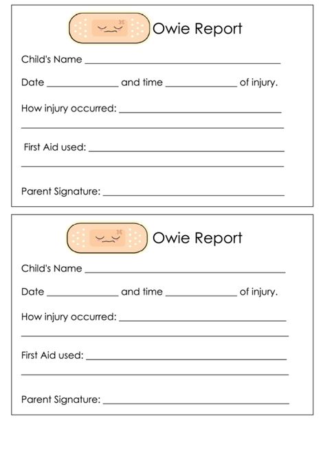 Need a Owie Report Template? Here's a free template! Create ready-to-use forms at formsbank.com Childcare Organization, Inhome Daycare, Daycare Paperwork, Home Daycare Forms, In Home Daycare, Daycare Printables, Daycare Setup, Daycare Business Plan, Home Daycare Ideas