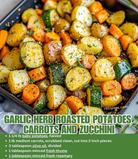 Roasted Potatoes Squash Zucchini, Zucchini Side Recipes Easy, Zucchini And Potatoes Recipes, Roasted Zucchini And Potatoes, Roasted Potatoes And Zucchini In Oven, Garlic Herb Roasted Potatoes And Carrots, Garlic Herb Roasted Potatoes Carrots And Zucchini Recipe, Zucchini And Potato Recipes, Potato And Zucchini Recipes