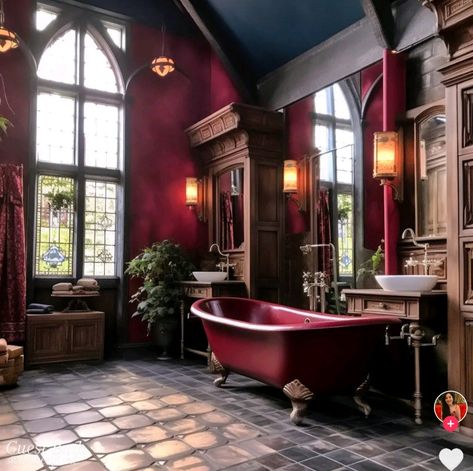 Hogwarts Inspired Decor, Gryffindor Bathroom, Gothic Bathroom Ideas, Hogwarts Room, Gothic Bathroom, Mansion Aesthetic, Gothic Wall Decor, Bathroom Big, Creepy Decor