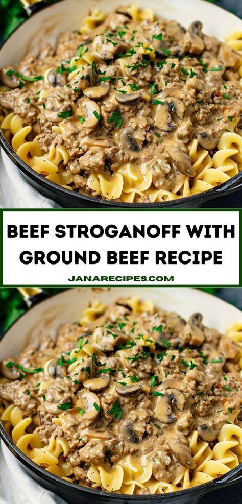 Looking for delicious ground beef recipes? Try our Beef Stroganoff With Ground Beef Recipe. This easy ground beef recipe is perfect for dinner. Enjoy classic stroganoff for family dinners or dinner for two! Beef Stroganoff With Ground Beef, Stroganoff With Ground Beef, Creamy Ground Beef, Beef Mushroom Stroganoff, Ground Beef Stroganoff Recipe, Easy Ground Beef Stroganoff, Ground Recipes, Beef Stroganoff Recipe, Beef Stroganoff Easy