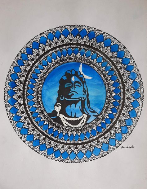 #anushkarts Devotional Mandala Art, Mandela Art Shiv, Bholenath Mandala Art, Adiyogi Shiva Mandala Art, Mandala Art Acrylic Paint, Beautiful Mandala Art Unique, Adiyogi Mandala Art, Shiv Lippan Art, Shivji Mandala Art