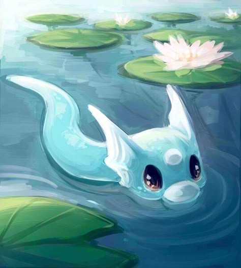 Dragonite is my favorite Pokémon. But poor Dratini isn't my favorite baby :p Vaporeon Fanart, Vaporeon Art, Eevee Vaporeon, Dratini Pokemon, Dragon Pokemon, Pokémon Eevee, Pokemon Painting, Pokémon Stuff, Pokemon Pins