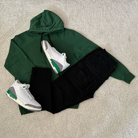 Jordan 3 Lucky Green Outfit, Lucky Green Outfit, Jordan 3 Lucky Green, Air Jordan Outfit, Jordan Retro 3, Green Outfits, Dope Outfits For Guys, Jordan Outfits, Sneakers Looks