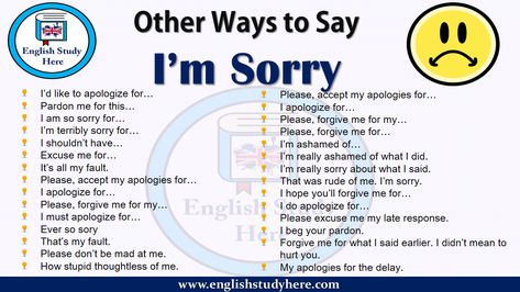 Other Ways To Say Sorry, Another Word For Sorry, Other Words For Sorry, Ways To Say Im Sorry, Ways To Say Sorry, Say Sorry, Other Ways To Say, Conversational English, English Language Teaching