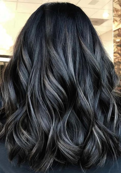 Adult Hairstyles, Ash Highlights, Charcoal Hair, Short Black Hair, Short Black Hairstyles, Hair Updos, Hair Highlights, Black Hair, Ash