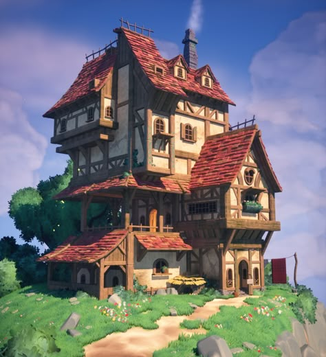 ArtStation - Medieval House Isometric Medieval, Fantasy House Concept, Fantasy Inn, Medieval Games, Medieval House, Storybook Homes, Minecraft Medieval, House Games, Project Planning