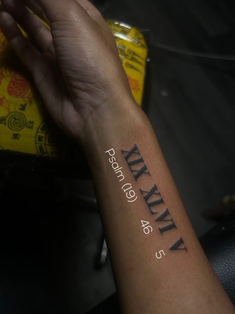 Roman Numerals Tattoo, Numerals Tattoo, Bible Quote Tattoos, 5 Tattoo, Scripture Tattoos, Bible Tattoos, Breath Sounds, Simple Arm Tattoos, Bible Verse Tattoos