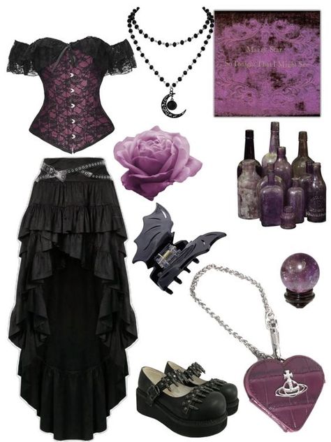 Goth Star Aesthetic, Goth Outfits Feminine, Witchy Punk Aesthetic, Lydia Deetz Aesthetic Outfit, Whimsical Goth Style, Cosmic Goth Outfits, 90s Whimsy Goth, Purple Vampire Outfit, Mazzy Star Outfit Aesthetic