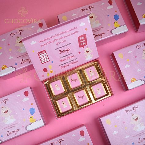 Baby Announcement Boxes • Chocovira Chocolates Baby Announcement Hampers, Baby Arrival Gifts, Birth Announcement Gifts, Baby Birth Announcement, Baby Arrival, Baby Birth, Chocolate Gifts, New Parents, Baby Announcement