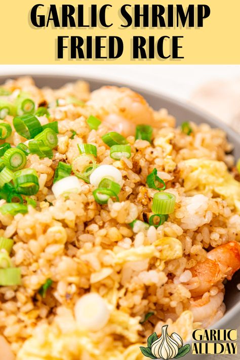 Switch up your weekly meal plan rotation with our Garlic Shrimp Fried Rice recipe! This garlicky fried rice is full of plump juicy shrimp, sure to satisfy your cravings and leave you feeling full and satisfied. It's a perfect way to use up leftover rice.  #FriedRice #SeafoodLovers #AsianMealPrep Garlic Shrimp Fried Rice, Shrimp Fried Rice Recipe Easy, Fried Rice Ideas, Cooked Rice Recipes, Frozen Cooked Shrimp, Shrimp Fried Rice Recipe, Garlicky Shrimp, Fried Rice Recipe Easy, Juicy Shrimp