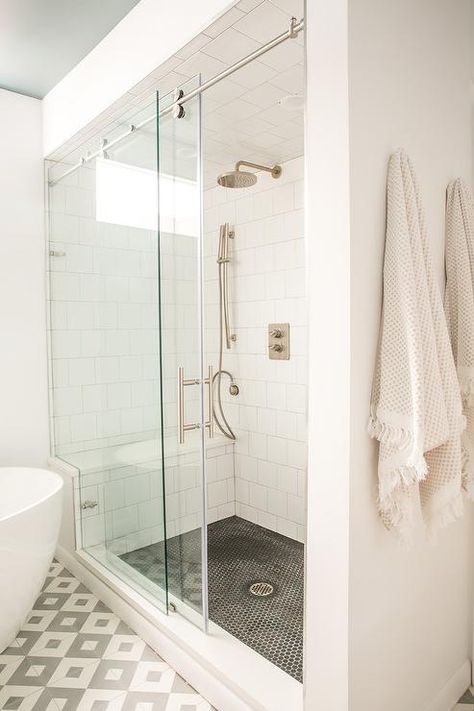 Small Shower Sliding Glass Door, Sliding Glass Shower Door, Coastal Shower Doors, Door Design Ideas, Shower Sliding Glass Door, Framed Shower Door, Frameless Sliding Shower Doors, Glass Shower Door, Bathroom Farmhouse Style