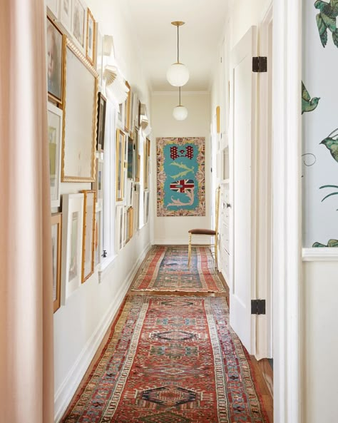 Black and brass accents give this master bedroom reveal a moody edge!Murphy Deesign Dark Blue Paint Color, Bohemian Room Decor, Hallway Art, Bohemian Room, All Wallpaper, Emily Henderson, Vintage Tile, Boho Room, Grand Entrance