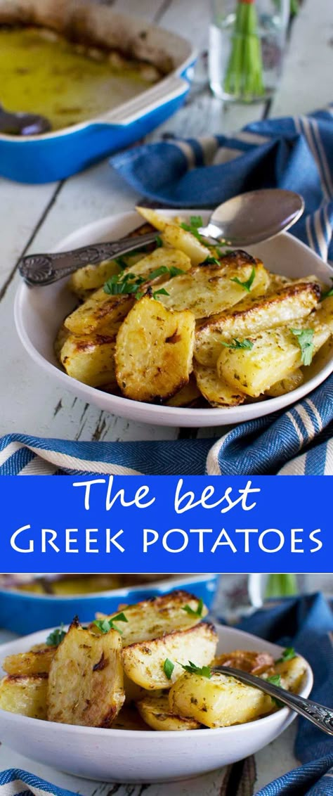 The best Greek potatoes (with a video) Recipes Sides, Grilling Recipes Sides, Greek Dinners, Greek Potatoes, Greek Dishes, Potato Recipe, Kielbasa, Potato Dishes, Greek Recipes