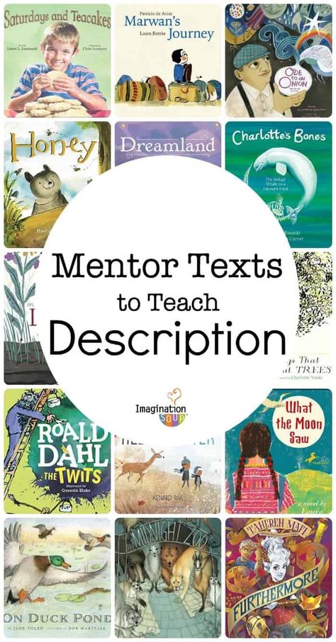 Discover the best mentor texts, both picture and chapter books, to teach (model) description using sensory images, vivid verbs, and figurative language. Picture Books To Teach Descriptive Writing, Teaching Descriptive Writing, Mentor Texts For Writing, Vivid Verbs, Writing Mentor Texts, Sensory Images, Teach Writing, 3rd Grade Writing, Writing Programs