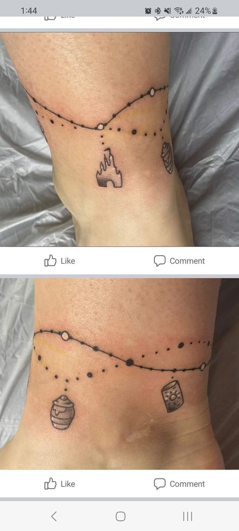 Anklet Tattoo With Charms, Tattoo Charm Bracelet, Rollercoaster Tattoo, Charm Anklet Tattoo, Anklet Tattoos For Women, Anklet Tattoo, Charm Bracelet Tattoo, Charm Tattoo, Tiny Wrist Tattoos