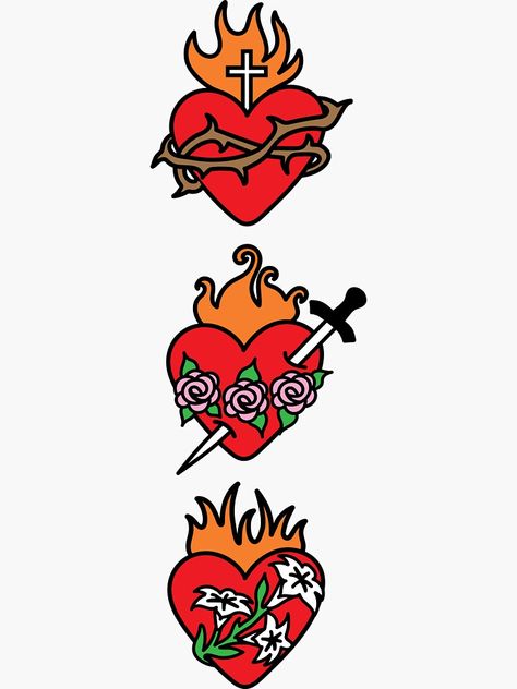 Holy Family Hearts Tattoo, Sacred Heart Drawing, Family Heart Tattoos, Holy Family Hearts, Catholic Tattoos, Sacred Heart Tattoos, Traditional Tattoo Inspiration, Tattoo Old School, Heart Tattoos