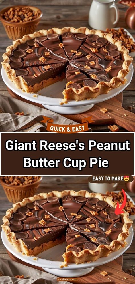 Experience the ultimate indulgence with our Giant Reese's Peanut Butter Cup Pie, where chocolate and peanut butter unite in a delicious symphony. Costco Chocolate Peanut Butter Pie Recipe, Giant Reese’s Peanut Butter Cup, Recess Peanut Butter Pie, Reese Cup Pie, Reese Puffs Recipes, Best Pie For Thanksgiving, Giant Reeses Peanut Butter Pie, Giant Reese’s Peanut Butter Pie, Reese’s Peanut Butter Cup Pie