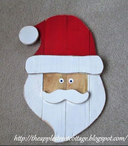 I am loving my pallet wood and things you can make with it. I wanted a Santa so I started searching on Pinterest for ideas. After looking at several options, I created a pattern (using the various ideas) to create my own original design. I wanted the main piece to be 4 boards wide and I wanted to fit 2 of them on the full-length of the board. Does that make sense? Since my pallet wood is about 40" long, I made each Santa 19" in height. Here are the pattern pieces I drew on newsprint:… Santa Claus Crafts, Wood Santa, Homemade Chalk, Pallet Christmas, Blue Crafts, Wooden Santa, Santa Claus Is Coming To Town, Christmas Wood Crafts, Easy Diy Gifts