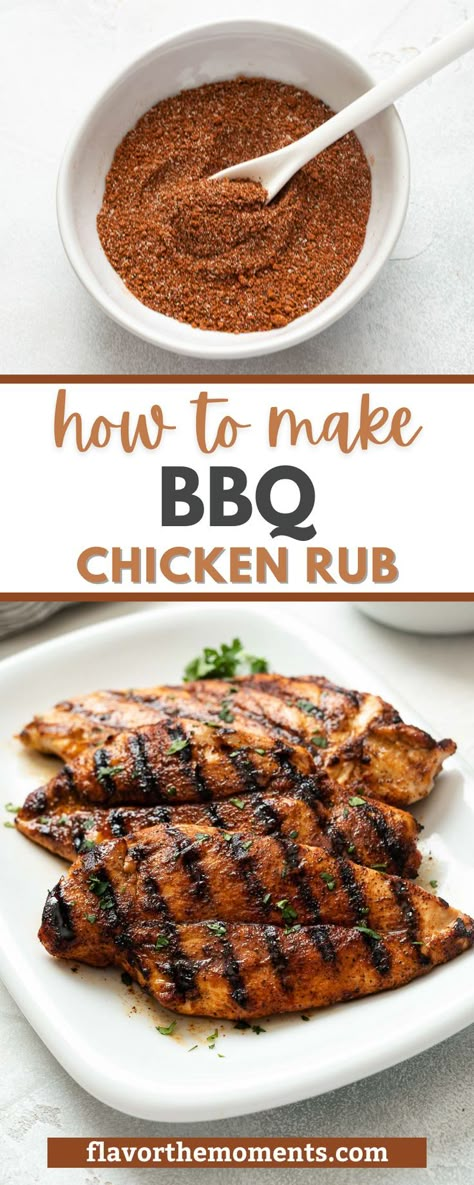 This flavorful BBQ Chicken Rub will save you money using spices that you already have on hand., and it’s easily customizable to suit your tastes! I make grilled chicken weekly, and this BBQ Chicken Rub is a nice way to change things up. Sure, I love saucy BBQ Chicken, but a dry rub is so much more low maintenance! Bbq Chicken Dry Rub, Bbq Chicken Seasoning, Grilled Chicken Rub, Bbq Chicken Rub, Best Chicken Seasoning, Chicken Rub Recipes, Rub For Chicken, Chicken Recipes Dry, Best Bbq Chicken