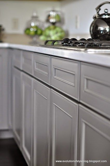 My Favorite Sherwin Williams Paint Colors - Evolution of Style Kitchen Cabinets Painted Two Colors, Granny Unit, Kitchen Cabinets Painted Grey, Kitchen Cabinets Painted, Gauntlet Gray, Sherwin Williams Gray, Kitchens Cabinets, Cabinets Painted, House Colours