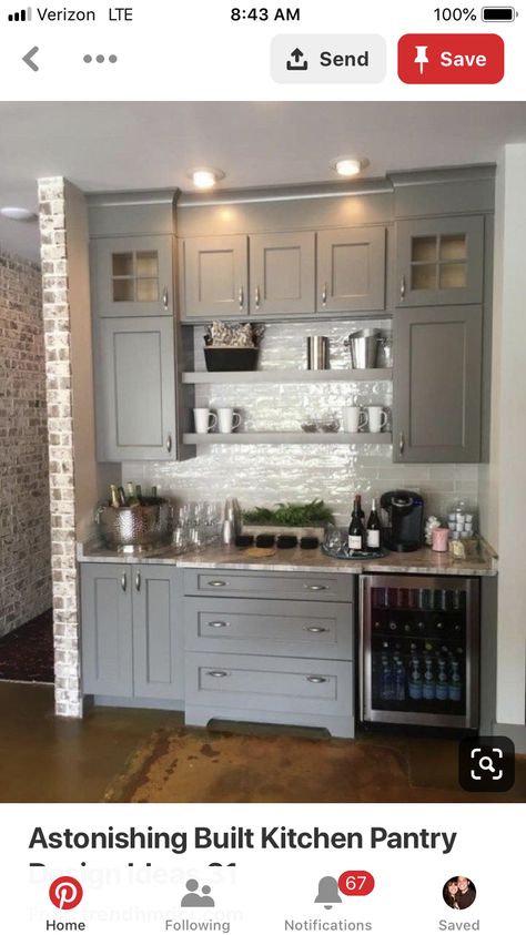 Cheap Small Kitchen, Bar Cabinets, Bar In Casa, Butlers Pantry, Bar Designs, Gray Cabinets, Kitchen Pantry Design, Coffee Bar Home, Home Bar Designs