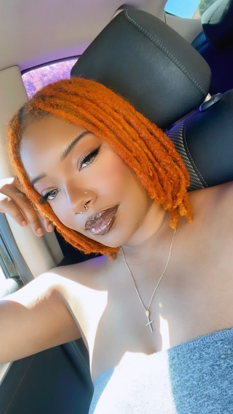 #gingerlocs #locstyles #fyp #trendy Ginger Locs Black Women, Orange Locs, Styles Locs, Ginger Locs, Black Locs, Short Dreadlocks, Invisible Locs, Loc Ideas, Short Dreadlocks Styles