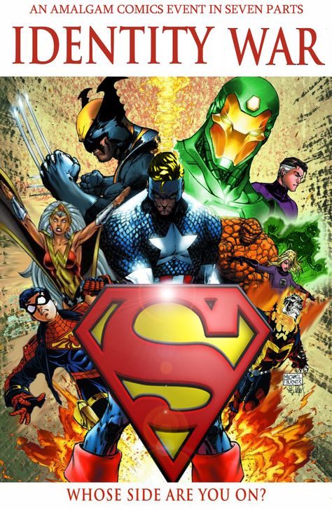 Super Soldier, Dark Claw, Iron Lantern, Spider-Boy, Amazon, Speed Demon & the Challengers of the Fantastic (Ace, Prof, Red, Rocky) art ~ Michael Turner Amalgam Comics, Marvel And Dc Crossover, Superman Gifts, Comics Characters, Super Soldier, Superhero Characters, Marvel Vs Dc, Cartoon Crossovers, Marvel Vs