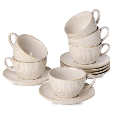 PRICES MAY VARY. Multi-purpose Ceramic cups Set: HVH's ceramic cappuccino mug is 4 x 2.5 inches in size and can be used as cappuccino cup, caffe latte cup, tea cup. A set of 6 can meet your daily needs and would be the best choice to enjoy afternoon tea with family and friends. Farmhouse Style: The HVH latte cup set feature unique farmhouse style for enjoyable coffee time. Remarkable display can be a charming decoration even an artwork in your dining table and kitchen. High Quality: The HVH cera Mimosas Restaurant, Coffee Necessities, Crochet Cup Coaster, Mocha Cappuccino, Coaster Patterns, Cafe Mocha, Farmhouse Mugs, Cafe Cup, Café Mocha