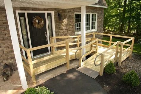 Top 5 Wheelchair Ramps for Home [Updated for 2022] Wheelchair Ramp Diy, Porch With Ramp, Wheelchair Ramps For Home, Wheelchair Ramp Design, Wooden Ramp, High Deck, Aluminum Ramp, Stair Posts, Ramp Design