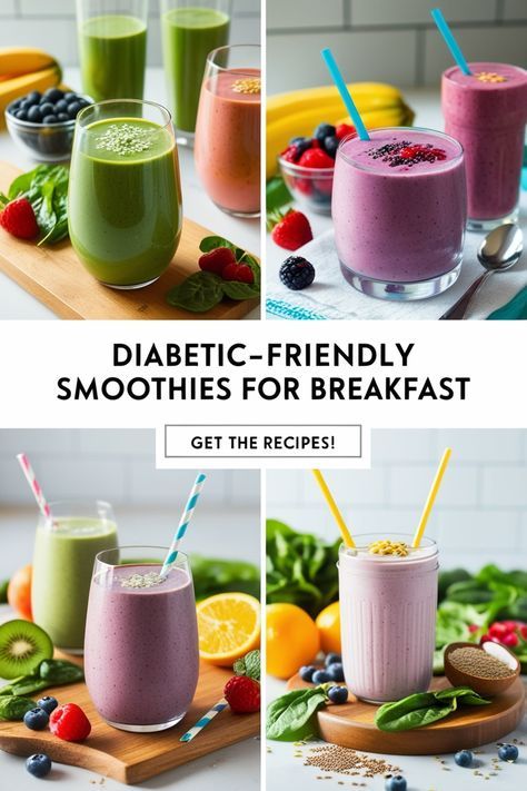 Satisfy your morning cravings with our refreshing diabetic-friendly smoothies! These recipes are crafted to be low in sugar and packed with fiber, making them a fantastic choice for breakfast. Get your daily dose of fruits and veggies in a glass! #DiabeticSmoothies #BreakfastSmoothies #HealthyChoices #FiberRich #DiabetesDiet Smoothie Recipe For Diabetics, Low Sugar Smoothies For Diabetics, Smoothies For Diabetics, Morning Smoothie Recipes, Energy Smoothie Recipes, Low Sugar Smoothies, Low Glycemic Fruits, High Sugar Fruits, Healthier Breakfast