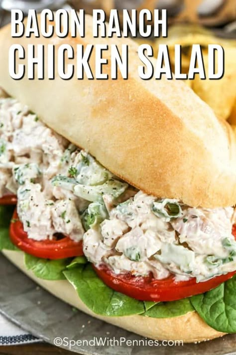 Bacon Ranch Chicken Salad, Ranch Chicken Salad, Bacon Ranch Chicken, Salad Sandwich Recipe, Chicken Salad Sandwich Recipe, Ranch Salad, Chicken Salad Sandwich, Chicken Bacon Ranch, Bacon Ranch