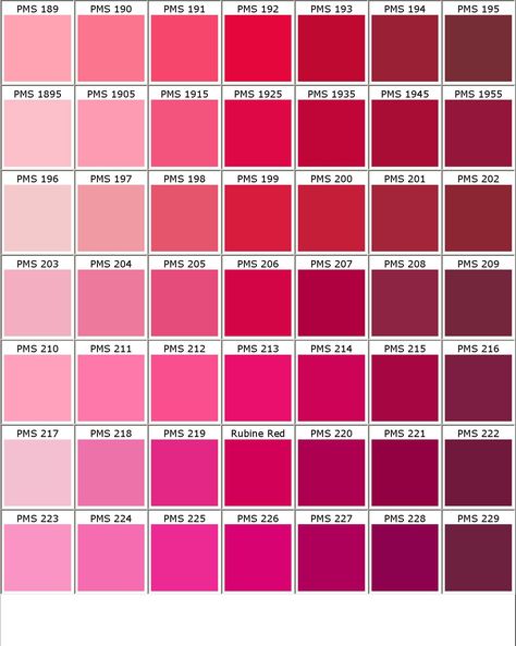 Pantone shades of pink color chart Pink Color Chart, Pantone Color Guide, Pantone Color Chart, Pink Paint Colors, Pastel Red, Color Palette Pink, Different Shades Of Pink, Pink Paint, Color Palette Design