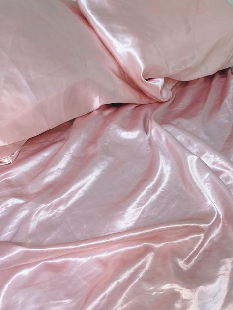 Pink Sheets Aesthetic, Silk Sheets Aesthetic, Silk Sheets Pink, Silk Bed, Pink Bed, Pink Sheets, Butterfly Collection, Silk Sheets, Satin Bedding