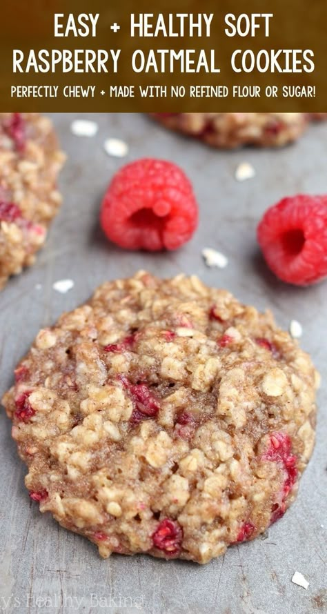 Raspberry Oatmeal Cookies, Oatmeal Cookies Soft, Raspberry Cookie Recipes, Clean Eating Cookies, Raspberry Oatmeal, Oatmeal Cookie Recipe, Oatmeal Cookies Easy, Healthy Oatmeal Cookies, Raspberry Cookies