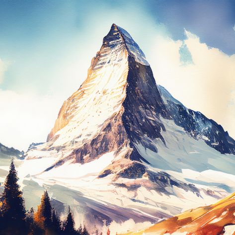 Matterhorn Mountain watercolor painting Mountain Watercolor Painting, Matterhorn Mountain, Mountain Watercolor, Watercolor Paintings Nature, Watercolor Prints, Watercolor Mountains, Giclee Art Print, Watercolor Print, Minneapolis