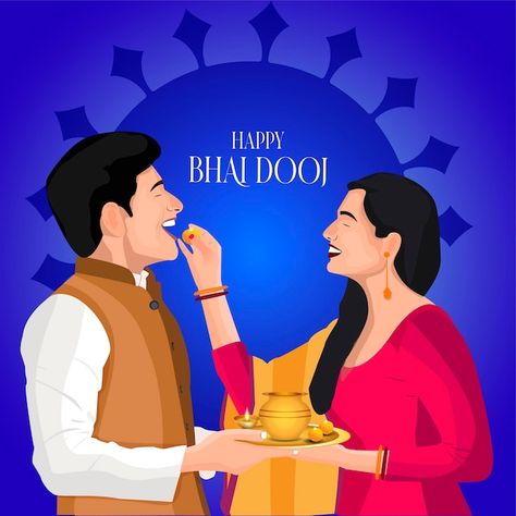 Bhai Dooj Painting, Bhai Duj Status, Rangoli For Bhai Dooj, Brother And Sister Illustration Art, Bhaiduj Images, Bhai Dooj Drawing, Bhai Dooj Rangoli Designs, Brother Sister Painting, Bhai Dooj Rangoli