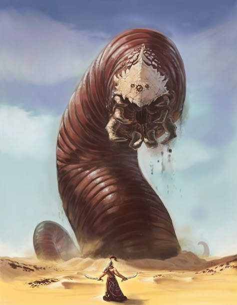 Minhoca gigante  verme da areia Desert Monster, Dune Art, Gobi Desert, Dark Sun, Heroic Fantasy, Giant Monsters, Fantasy Beasts, 다크 판타지, Monster Concept Art