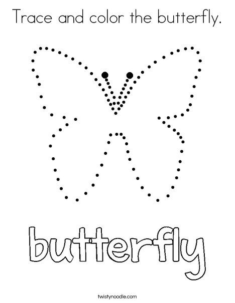 Trace and color the butterfly Coloring Page - Twisty Noodle Butterfly Tracing Worksheets, Butterfly For Preschool, Butterfly Worksheets Preschool, Butterfly Preschool Activities, Butterfly Tracing, Butterfly Writing, Butterfly Worksheet, Worksheet For Preschoolers, Caterpillar Preschool