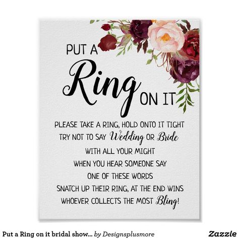 Put a Ring on it bridal shower game marsala sign Ring Hunt Game, Ring Hunt, Bridal Shower Pink, Wedding Game, Couple Wedding Shower, Wedding Shower Decorations, Wedding Showers, Wedding Shower Games, Lingerie Shower