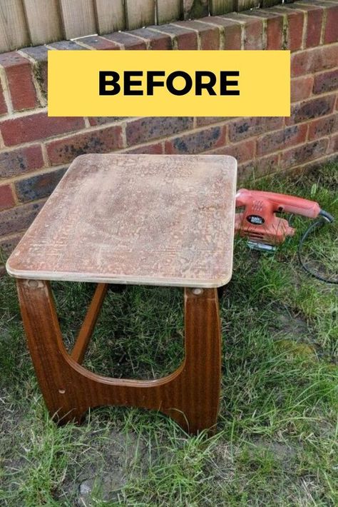 Refurbished End Tables, Wooden Table Diy, Bend Chair, Side Table Makeover, Painted Side Tables, Table Diy, Table Makeover, Small Side Table, Diy Furniture Projects