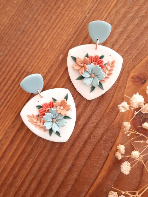 Blue Flower Clay Earrings Wildflower Clay Earrings - Etsy Flower Earrings Clay, Polymer Clay Floral Earrings, Cottagecore Clay, Polymer Clay Flower Earrings, Flower Clay Earrings, Floral Clay Earrings, Clay Flower Earrings, Earrings Cottagecore, Flower Clay