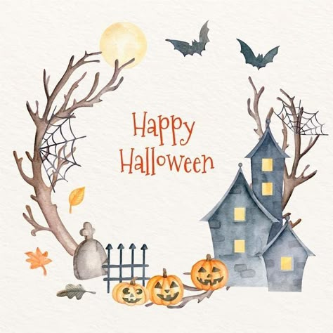 Halloween Watercolors, Marcos Halloween, Halloween Frame, Halloween Social, 달력 디자인, Halloween Frames, Christmas Illustrations, Adornos Halloween, Template Christmas