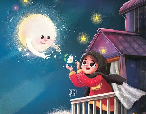 Noha Moharram on Behance Moon Cartoon, Good Night Wallpaper, الفن الرقمي, Illustration Art Kids, Slaap Lekker, Islamic Cartoon, Good Night Gif, Magazines For Kids