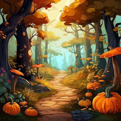 Herbstspaziergang im Zauberwald Magical forest Zicxa.com Autumn Forest Illustration, Ipad Backgrounds, Winding Path, Fantasy Town, The Enchanted Forest, Fall Forest, Fall Months, Rp Ideas, Into The Forest