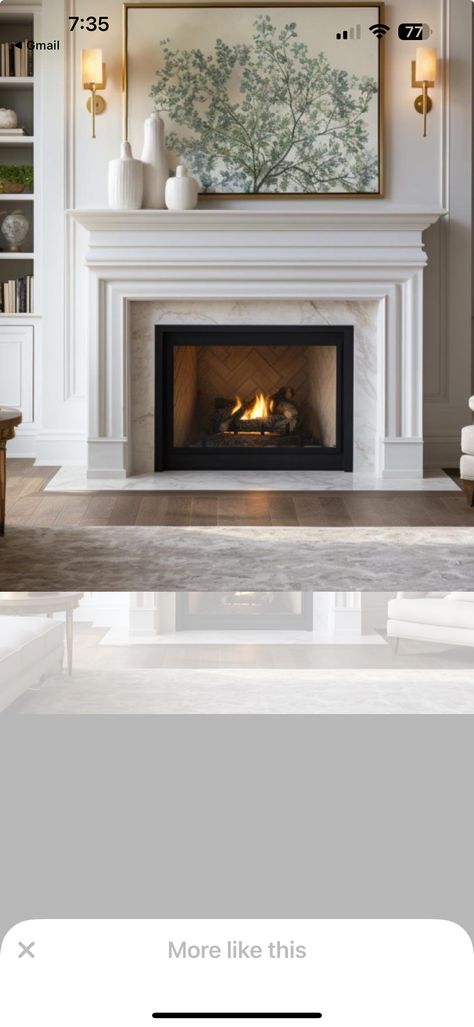 Mantle Gas Fireplace, Raised Gas Fireplace, Shaker Fireplace Surround, Gas Fireplace Balls, Antique Marble Fireplace, Flush Gas Fireplace Wall Ideas, Fireplace Apron, Marble Surround Fireplace, 3 Sides Fireplace