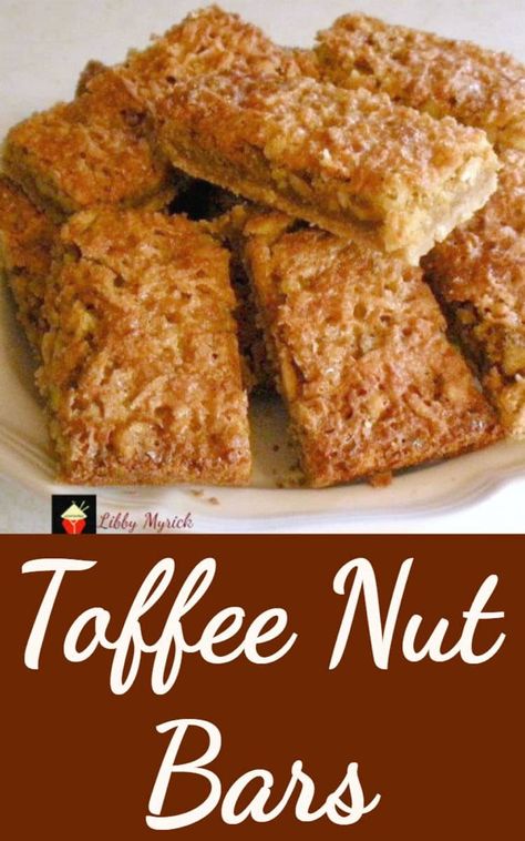 Libby has kindly shared another of her family recipes for us all to enjoy. When Libby was growing up, her mom would make Toffee Nut Bars as a special treat for the whole family. Black Walnuts Recipes, Apple Crumble Bars, Nut Bars, Cracker Toffee, Toffee Nut, Pecan Bars, Toffee Bars, Nut Bar, Sweet Bar