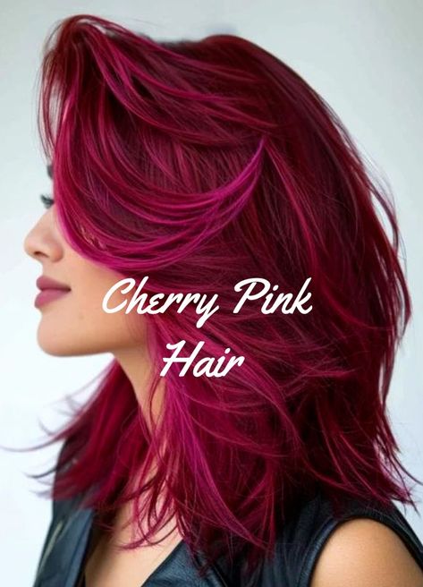 Cherry Color Hair, Burgundy Pink Hair, Reddish Pink Hair, Deep Pink Hair, Cherry Pink Hair, Magenta Hair Dye, Funky Hair Styles, Half Shaved Head Hairstyle, Fuschia Hair