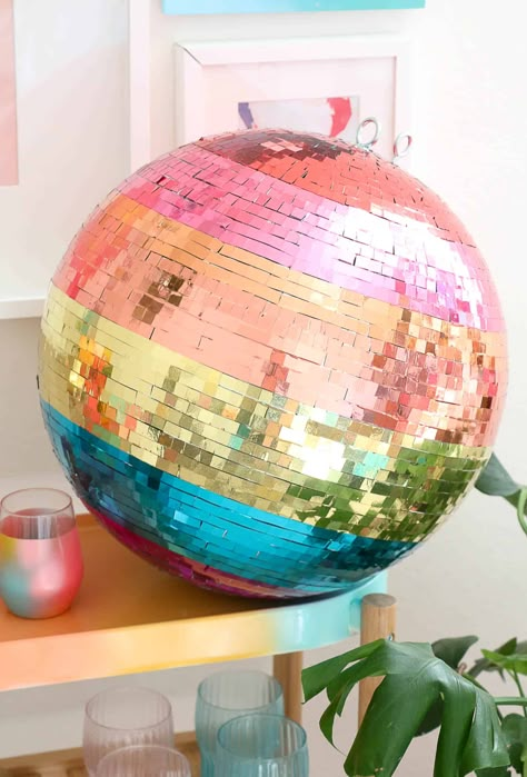 Rainbow Disco Ball, Diy Disco Ball, Disco Birthday Party, Disco Party Decorations, Diy Bachelorette Party, Bridal Shower Diy, A Beautiful Mess, Diy Bridal, Beautiful Mess